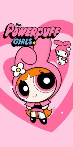 the powerpuff girls cartoon character with pink heart and flowers on it's chest