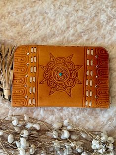 Mandala Leather Boho Wallet Purse Beige Large-Handbags, Wallets & Cases-Dreamtime Boho-Dreamtime Boho Bohemian Handmade Handheld Clutch, Bohemian Leather Pouch Bag, Bohemian Wallets With Card Slots For Everyday Use, Handmade Bohemian Wallets, Bohemian Wallet With Card Slots For Daily Use, Inside Purse, Boho Wallet, Small Mirror, Small Mirrors