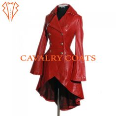 "New Ladies Gothic Red Military Corset, Women Leather Jacket, Real Leather Stylish Coat, Steampunk Jacket Worldwide Shipping  ARTICLE DESCRIPTION CHARACTERISTICS: Material: 100% Leather Custom Fit Style. Main color: Red Professionally stitched AVAILABILITY: \"Please note that the color of the product may appear slightly different due to camera reflection. Accessories not included in price Our jackets are available for both unisex adults, and we offer custom colors upon request. Additionally, we have plus-size jackets available to cater to a wider range of sizes. Please be aware that the button style may vary based on availability in the market.\"" Fitted Leather Outerwear For Alternative Fashion, Fitted Leather Jacket For Cosplay In Winter, Fitted Leather Steampunk Outerwear, Red Gothic Outerwear For Winter, Red Gothic Winter Outerwear, Red Leather Punk Outerwear, Edgy Fitted Leather Jacket For Cosplay, Red Fitted Outerwear For Alternative Fashion, Fitted Red Outerwear For Alternative Fashion