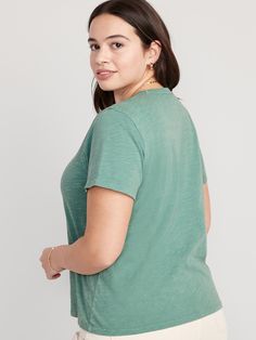 crew neck rib knit short sleeves relaxed fit hits below waist models wear sizes S (size 4), L (size 12), and XL (size 18) Everyday Green Crew Neck Short Sleeve Top, Green Crew Neck Short Sleeve Top For Everyday, Green Crew Neck Short Sleeve Top, Casual Green Scoop Neck T-shirt, Casual Crew Neck Short Sleeve Top For Gatherings, Casual Crew Neck Short Sleeve Top, Casual Soft-washed T-shirt With Scoop Neck, Green Casual Short Sleeve Top With Relaxed Fit, Green Relaxed Fit Casual Short Sleeve Top