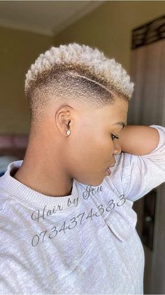 Short Black Mohawk Hairstyles, Fade Haircut On Black Women, Natural Hair Fades For Women, Short Natural Mohawk For Black Women, Platinum Blonde Fade Black Women, High Top Fade Women, Short Tapered Natural Hair 4c, Fade Women Haircut Shaved Sides, Low Cut Hair Black Women 4c