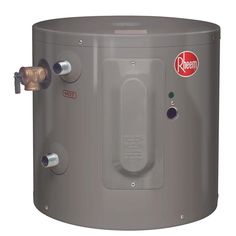 a water heater on a white background with the words rheem above it