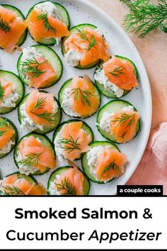 smoked salmon and cucumber appetizer on a plate