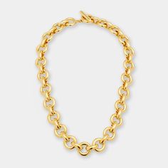 Ben-Amun chain-link necklace. 24-karat gold electroplating. Approx. 16.5"L. Toggle clasp. Made in USA. Formal Toggle Necklace With Chunky Link Chain, Yellow Gold Toggle Necklace With Chunky Link Chain, Yellow Gold Chain Link Toggle Necklace, Luxury Link Chain Necklace With Toggle Clasp, Yellow Gold Toggle Necklace With Round Gold Chain, Formal Gold-tone Toggle Chain Link Necklace, Gold-plated Chain Link Toggle Necklace, Gold-plated Toggle Necklace With Chain Link, Luxury Gold Toggle Necklace With Oval Link