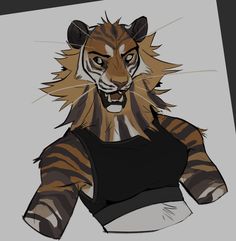 a drawing of a tiger wearing a tank top