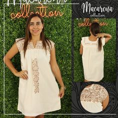 "This lovely black dress was handmade in Mexico. The beautiful beige flowers were embroidered by hand, so each one is unique. You will love wearing this comfortable cotton dress with short sleeves. It is perfect for a hot summer day. This dress comes just above or below the knee, depending on how tall you are. It has a square neckline and cute little puffy sleeves.  Size Large The measurements on this dress are 21\" wide x 38\" long. About Our Items: Each one of our items is handmade/hand woven Beige Summer Dress With Intricate Embroidery, Beige Intricately Embroidered Summer Dress, Cream Summer Dresses With Intricate Embroidery, Traditional Cream Dress With Floral Embroidery, Folk Style Beige Dress With Floral Embroidery, Beige Embroidered Dress For Summer, Cream Cotton Dress With Intricate Embroidery, Beige Embroidered Hem Summer Dress, Cream Short Sleeve Dress With Floral Embroidery