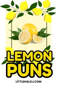 the lemon puns logo with two halves cut in half and green leaves on top