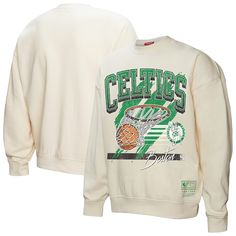 a white sweatshirt with the word celtics on it