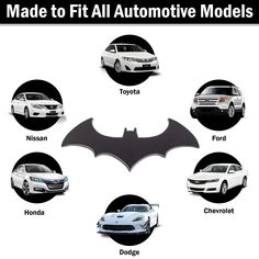 an image of different cars with the words made to fit all automotive models in it