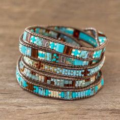 Artisan Crafted Glass Bead Wrap Bracelet - Solola Sunset | NOVICA Wrap Bracelet Tutorial, Beaded Jewelry Bracelets, Diy Beaded Bracelets, Leather Wrap Bracelets, Embroidery Bracelets, Beaded Jewelry Necklaces, Bracelet Inspiration, New Bracelet, Beaded Bracelets Tutorial