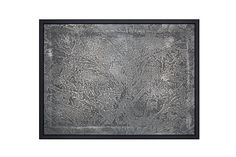 an abstract painting with black frame and silver paint on the bottom, it looks like there is