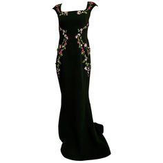 Zac Posen Dark Green Evening Gown with floral embroidery. Fit size :8 Dark Green Evening Gown, Embroidery Cocktail, Zac Posen Gown, Cocktail Dress Green, Gown Green, Green Evening Gowns, Gown Floral, Green Gown, Zac Posen