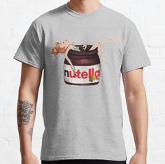 Standard fit with double-needle hems for durability. Solid colors are 100% preshrunk cotton, heather colors are cotton blend. Range of colors available, with the option to print on front or back. Size range S-3XL, suitable for men and women. Who couldn't bathe in it too? Nutella T Shirt, Nutella Lover, Pride Merch, Nutella, Heather Grey, Solid Colors, Classic Style, Classic T Shirts, Shirt Designs