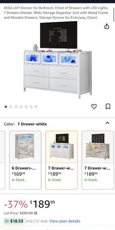 a white dresser with drawers and two monitors on it's sides for $ 79 99