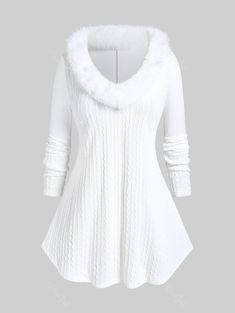 Plus Size Faux Fur Panel Cable Knit Top Rosegal Plus Size, Winter Chic, White Faux Fur, Knit Tops, Plus Size Kleidung, Fashion Fits, Hot Dress, Streetwear Women, Casual Elegance