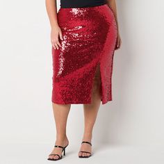 Front Style: Flat FrontFeatures: SequinsClosure Type: Side ZipperClosure Location: Right SideRise: At WaistApparel Length: 40 InchesFiber Content: 95% Polyester, 5% SpandexFabric Description: MeshLining: Fully LinedLining Material: PolyesterSkirt Length: Midi LengthCare: Hand Wash, Line DrySkirt Type: Pencil SkirtsCountry of Origin: Imported Casual Red Pencil Skirt For Party, Red Pencil Skirt For Party, Red Pencil Skirt For Formal Occasions, Womens Red Glitter Skirts, Red Sequin Skirt, Womens Pencil Skirts, Midi Skirt Pencil, Pencil Skirts, Dark Red