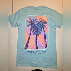 Simply Southern Nwot Tshirt Trendy Blue Pre-shrunk T-shirt, Spring Blue Graphic Print T-shirt, Light Blue Graphic Tee For Spring, Trendy Pre-shrunk Blue T-shirt, Casual Light Blue Screen Print T-shirt, Casual Light Blue Pre-shrunk T-shirt, Cooler Ideas, Florida Shirt, Simply Southern Shirts