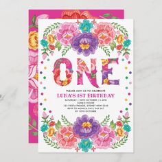 a pink and purple floral birthday party card