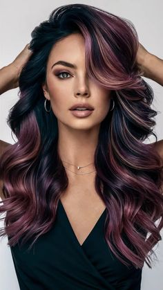 25 Stunning Dark Plum Hair Color Ideas for 2024: From Highlights to Bold Transformations Black Plum Hair, Hair Colour For Dark Skin Tones, Deep Plum Hair Color, Plum Balayage, Dark Plum Hair Color, Hair Color Ideas Dark, Mahogany Balayage, Plum Hair Color Ideas, Dark Plum Hair