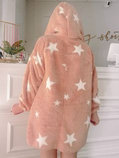 Our Starburst Pink Fuzzy is a light pink pretty with white stars! Features pockets and banded cuffs on sleeves. one size fits all. Cute Pink Loungewear Outerwear, Pink Outerwear With Pockets For Loungewear, Cozy Long Sleeve Outerwear For Sleepovers, Cuffs On Sleeves, Pink Fuzzy Jacket, White Stars, Pink Crewneck, One Size Fits All, Light Pink