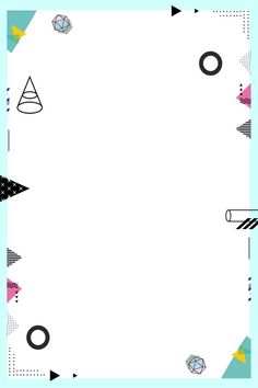 a blue frame with black and white geometric shapes on the bottom, along with a light blue background