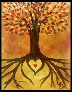 a painting of a tree with its roots in the shape of a heart