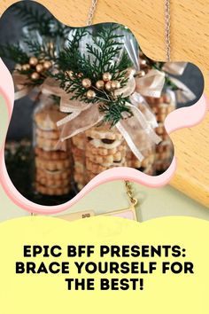 a bunch of cookies hanging from the side of a wooden table with text that reads epic b f presents brace yourself for the best