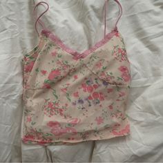 Purchased From The Vintage Twin In Nyc. Unworn By Me. Super Dainty And Adorable Top! Pink Floral Print Camisole Top, Urban Outfitters Sleeveless Floral Top, Trendy Pink Floral Print Top, Spring Pink Cami Tank Top, Pink Cami Tank Top For Spring, Cute Floral Print Camisole Top, Pink Floral Print Cami Top, Trendy Pink Floral Print Tank Top, Pink Floral Print V-neck Tank Top