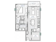 the floor plan for an apartment with two bedroom and one bathroom, including a den