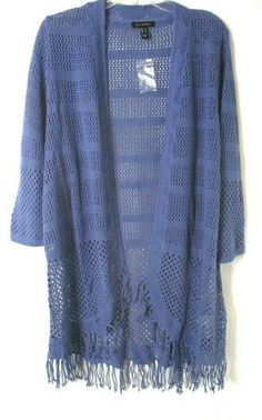 New H by Halston Draped Textured  Cardigan Sweater  Storm Blue  Draped Textured Knit Tassel Hems  3/4 Sleeve Open Front Sz Large A353774 Women  CB88P Length - 37" Armpit to armpit - 22" Sleeve - 21" Shoulder to shoulder - 15.5" I will reduce shipping costs for multiple purchases paid with one PayPal payment.  There is no formula.  I will charge what it costs me to ship it to you.  If you make a multiple purchase, please wait to make payment until I send you an invoice for the combined purchase. Fall Textured Knit Blue Cardigan, Winter Blue Open Knit Cardigan, Blue V-neck Knitted Outerwear, Textured Knit Cardigan, Blue Drapes, Blue Stretch V-neck Cardigan, Blue Textured Knit Long-sleeve Cardigan, Textured Cardigan, Textured Knit