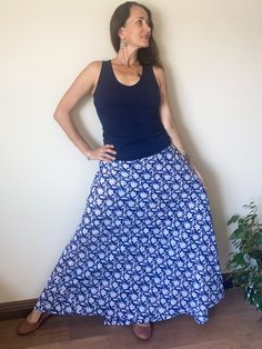 Beautiful, full-length wrap skirt with belt. Elegant and classy. Indigo and white block print. Length is 41.4 inches from waist. Cotton Flowy Wrap Skirt, Flowy Cotton Tiered Wrap Skirt, Flowy Tiered Cotton Wrap Skirt, Fitted Blue Cotton Wrap Skirt, Blue Cotton Flared Maxi Skirt, Blue Flared Cotton Maxi Skirt, Blue Cotton Maxi Skirt, Long Cotton Skirt, Wraparound Skirt