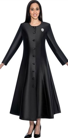 STYLE: RR9041 Color: Black Size: 16 Elegantly Styled Robe in Faux Silk Fabric with Jeweled Brooch Pin Clergy Women, Plus Size Robes, Church Attire, Women Church Suits, Women Church, Black Church, Couture Looks, Church Dresses, Career Wear