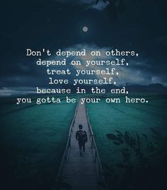 a person walking down a path with the words don't spend on others, defend on