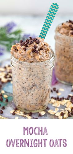 two jars filled with oatmeal and chocolate chips