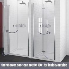 the shower door is open to show how it's built into the outside wall