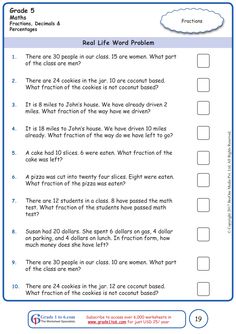 worksheet for grade 5 reading the real life word problem with answers and examples