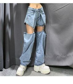 Find Jeans Women's Stitching Wide Leg Pants Hip Hop Cotton Loose Chain Detachable on eBay in the category Clothing, Shoes & Accessories>Women>Women's Clothing>Jeans. Egirl Clothes, Soft Girl Outfits, Egirl Outfits, Street Jeans, Dark Academy, Harajuku Outfits, Denim Pants Women, Y2k Aesthetic Outfits, Womens Denim