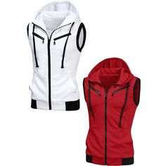 The set includes 2 pieces of hoodie vests. Modern and comfortable, this sleeveless zip-up hoodie features one split pocket and drawstrings, which are great for fall or spring to complement any casual outfit. The stylish hooded vest is easy to carry around to your outdoor activities such as basketball, hiking, and camping. Style this vest with your active shorts or pants. Cotton Hoodie With Zipper Closure, Fitted Hooded Vest For Streetwear, Winter Cotton Vest With Zipper Closure, Winter Hooded Vest Top, Winter Cotton Sports Vest, Hooded Cotton Vest For Streetwear, Red Cotton Sports Vest, Cotton Hooded Vest With Drawstring, Red Cotton Vest For Streetwear