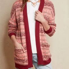 Nwt Matilda Jane Women’s Sweater Cardigan Size Xs Red Fair Isle Pattern Cardigan For Fall, Red Fair Isle Cardigan For Fall, Casual Red Outerwear With Fair Isle Pattern, Casual Red Fair Isle Pattern Outerwear, Casual Red Fair Isle Outerwear, Sleeveless Sweater Cardigan, Plaid Cardigan, Fringe Cardigan, Floral Cardigan