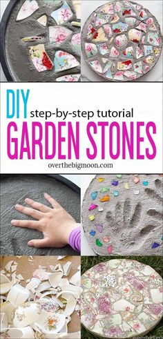 step by step instructions to make garden stones for kids and adults with pictures on them