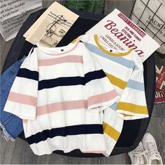 Women Casual Striped Shirt – Tomscloth Trendy Long Sleeve T-shirt For Summer, White Half Sleeve Top For Summer, Trendy Striped T-shirt With Relaxed Fit, White Casual Half Sleeve Shirt, Casual Multicolor Cotton Blouse, Casual White Half Sleeve Shirt, Trendy White Half Sleeve T-shirt, Casual Striped Cotton Blouse, Trendy Cotton Half Sleeve Tops