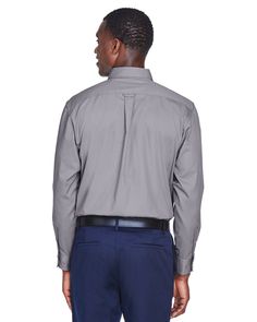 Men's Tall Easy Blend™ Long-Sleeve Twill Shirt with Stain-Release - DARK GREY - XLT | Harriton Men's Tall Easy Blend Long-Sleeve Twill Shirt with Stain-Release in Dark Grey Size XL/Tall | Cotton/Polyester Gray Collared Business Tops, Gray Spread Collar Top For Workwear, Gray Collared Tops For Business, Relaxed Fit Long Sleeve Business Shirt, Formal Gray Button-up Top, Business Long Sleeve Relaxed Fit Tops, Gray Long Sleeve Office Shirt, Office Apparel, Flat Felled Seam