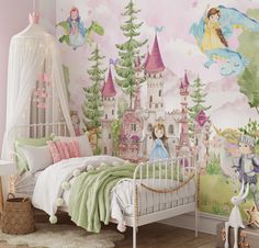 Watercolor Castle with Fairytale Princess, Prince, Fairy Dragons and Unicorns Mural for the Nursery and Kids room. Cute Girls Pink Purple Green Wallpaper Wallcovering Our other stores:  CostaCover https://www.etsy.com/shop/CostaCover LoveArtPoster https://www.etsy.com/shop/LoveArtPoster All Wall Murals are made in separate 24in wide sheets for ease of application. ◾ MATERIALS ◾ We use only Genuine Water-Based NON-Solvent Inks, Class "A" Flame Resistant and GREENGUARD GOLD Certified Materials.  * Peel and Stick Vinyl: Smooth. Matte finish. Removable and repositionable for smooth surfaces. For long or short-term installations. * Peel and Stick Canvas Vinyl: Canvas texture. Matte finish. Removable and repositionable for smooth surfaces. For long or short-term installations. * Peel and Stick P Prince Fairytale, Castle In The Clouds, Princess And Prince, Pink Magic, Room Cute, Pink Castle, Peel And Stick Wall Mural, Magic Castle, Fairy Dragon