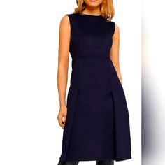 Paule Ka , Blue , Size 38 , Women's Dress Midi Chic Navy A-line Dress, Blue A-line Midi Dress For Work, Chic Blue Midi Dress For Work, Navy Sleeveless Dress For Work, Blue Knee-length Sleeveless Cocktail Dress, Elegant Blue A-line Sleeveless Dress, Navy Knee-length Midi Dress For Office, Navy A-line Dress For Work, Navy Sleeveless Midi Dress For Formal Occasions