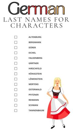 Printable List of German Last Names For Characters German Surnames, German Last Names, Names For Characters, Last Names List, Last Names For Characters, Novel Tips, German Names, Best Character Names, Black Hair Roblox