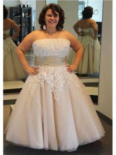 Strapless Lace Appliqued Plus Size Tea Length Wedding Dresses apd2176-SheerGirl Wedding Dresses Tea Length, Tea Length Wedding Dresses, Dresses Tea Length, Short Bridal Gown, Short Wedding Dress Beach, Plus Wedding Dresses, Cheap Gowns, Plus Size Brides, Tea Length Wedding