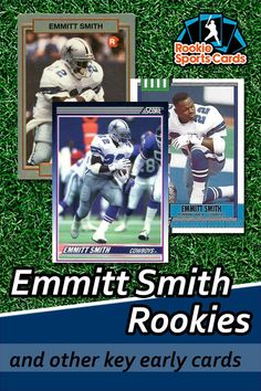 Emmitt Smith was a rookie in 1990 and, because of that, there is no shortage of rookie cards available to collectors. The 1990 Score Supplemental Emmitt Smith rookie card #101T is the primary rookie, but that’s looking at it purely from a value standpoint. In this article I’ll discuss that card, but I’ll also cover all of the other Emmitt Smith rookies issued in 1990 and I’ll also touch on my favorite Emmitt Smith pre-rookie. Cowboys Helmet, Emmitt Smith, Troy Aikman, Walter Payton, Willie Mays, Bear Card, Dallas Cowboys Football