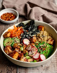 a bowl filled with different types of food