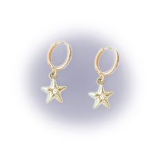 ✩ Handcrafted  ✩ 14k Gold Plated Findings ✩ View "Sizing Options" page for more info ｡ ｡ ｡ Elegant Star-shaped Nickel-free Hoop Earrings, Hypoallergenic 14k Gold Star Jewelry, 14k Gold Star Shaped Pierced Jewelry, Elegant Hypoallergenic Star Hoop Earrings, Tarnish Resistant Star-shaped Everyday Earrings, Star-shaped Yellow Gold Jewelry, Elegant Star Shaped Hoop Earrings Gift, Everyday Star-shaped Tarnish Resistant Earrings, Celestial Star Earrings For Anniversary