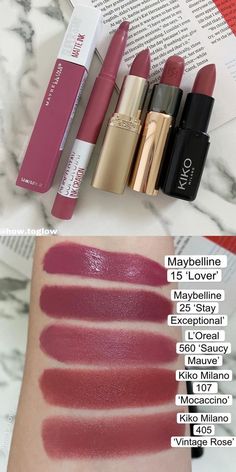 Different Lipstick Styles, Maybelline Nude Lipstick Shades, Best Mauve Lipstick, Loreal Lipstick Swatches, Loreal Lipstick Shades, Mauve Lipstick Makeup, Maybelline Lipstick Swatches, Shades Of Lipstick